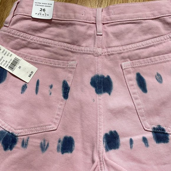 Size 26 Waist Pacsun Pink Tie Dye Ultra High Waisted Denim Shorts NEW with tags - Picture 3 of 3